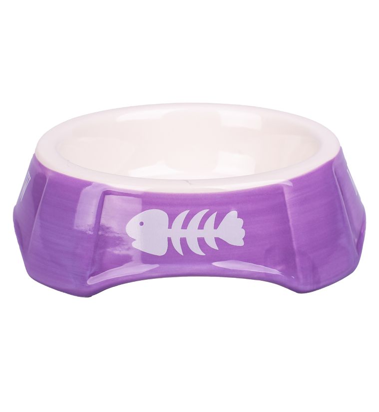 Миска керамическая для кошек фиолетовая с рыбками Mr.kranch 140 мл