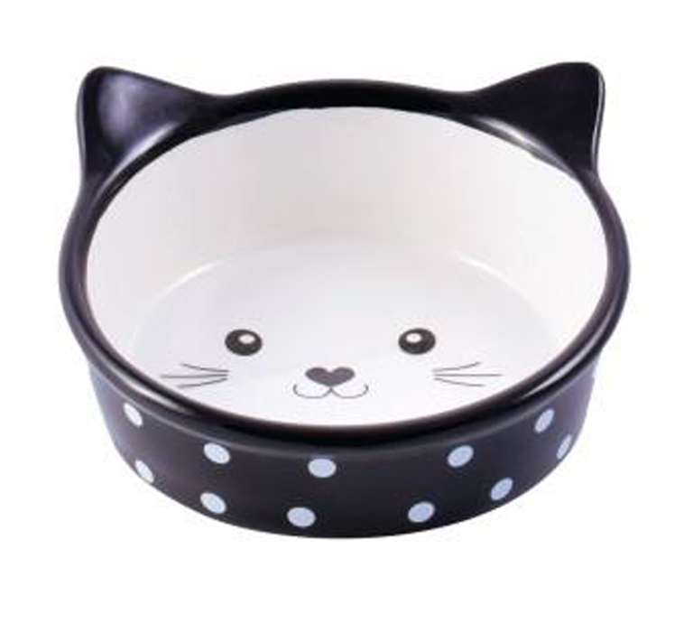 Миска керамическая для кошек черная в горошек Mr.kranch мордочка кошки 250 мл