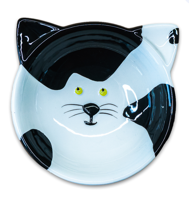 Миска керамическая для кошек черно-белая Mr.kranch мордочка кошки 120 мл