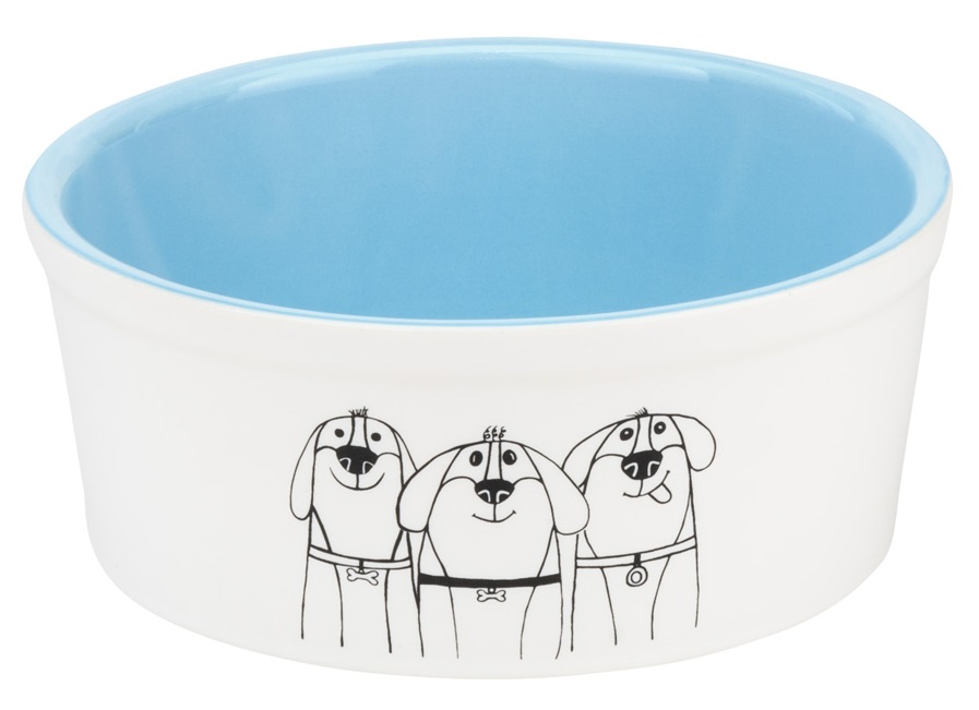 Миска керамическая для собак голубая Joy песики 450 мл 14см