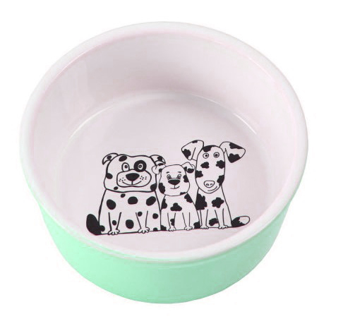 Миска керамическая для собак зеленая Joy собаки кляксы 450 мл 14см