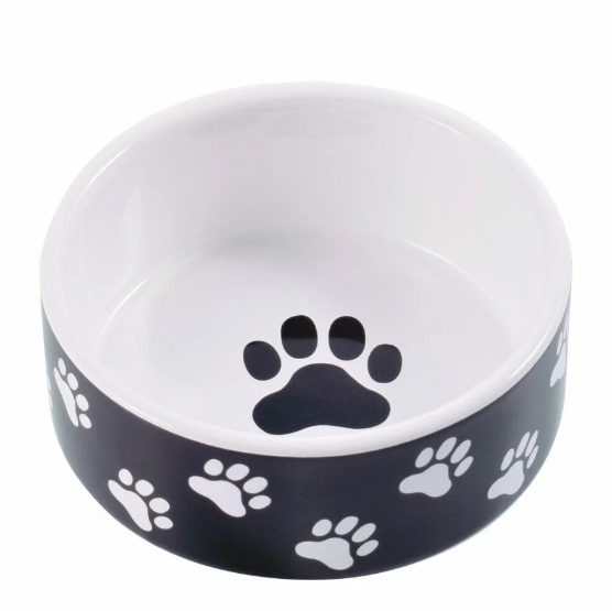 Миска керамическая для собак черная с лапками Mr.kranch 420 мл