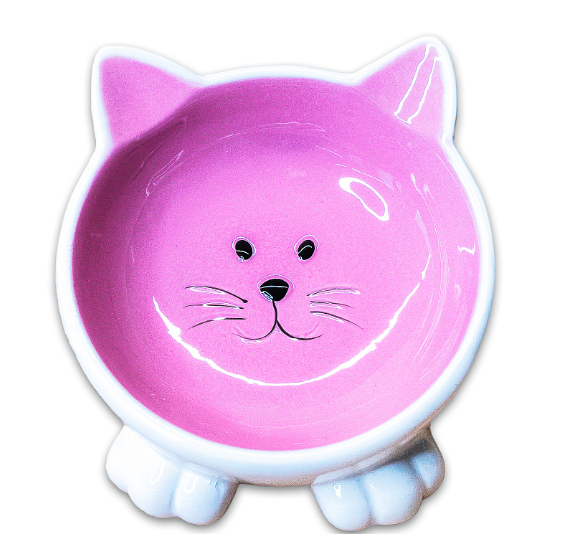 Миска керамическая на ножках для кошек розовая Mr.kranch мордочка кошки 100 мл