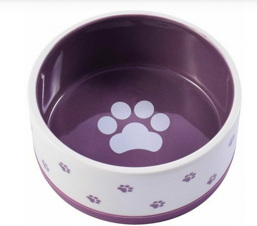 Миска керамическая нескользящая для собак белая с фиолетовым Mr.kranch 360 мл
