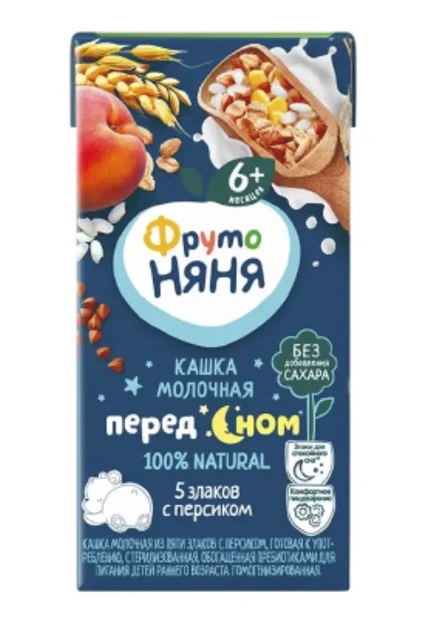 ФрутоНяня Кашка жидкая мол 5 злаков с персиком 200мл