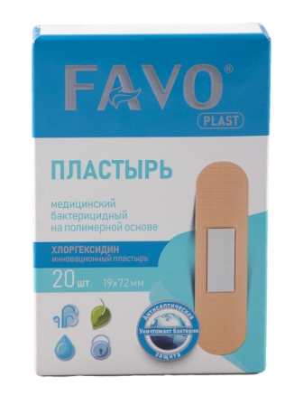 Favo лейкопластырь медицинский бактерицидный с хлоргексидином на полимерной основе телесный 19х72мм N 20