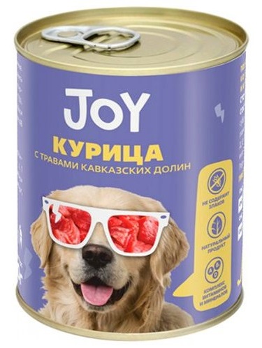 Корм беззерновой для собак средних и крупных пород Joy 340 г бан. с курицей