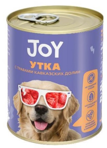 Корм беззерновой для собак средних и крупных пород Joy 340 г бан. с уткой