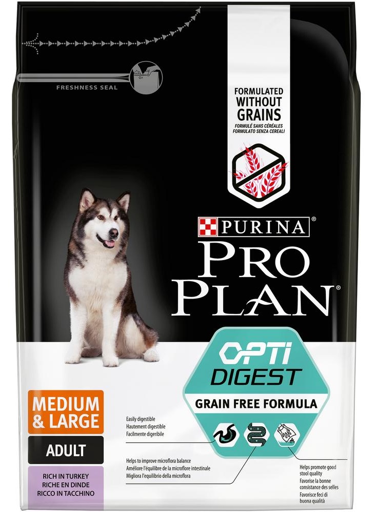 Корм беззерновой для собак средних и крупных пород с чувствительным пищеварением Purina pro plan 2.5 кг индейка