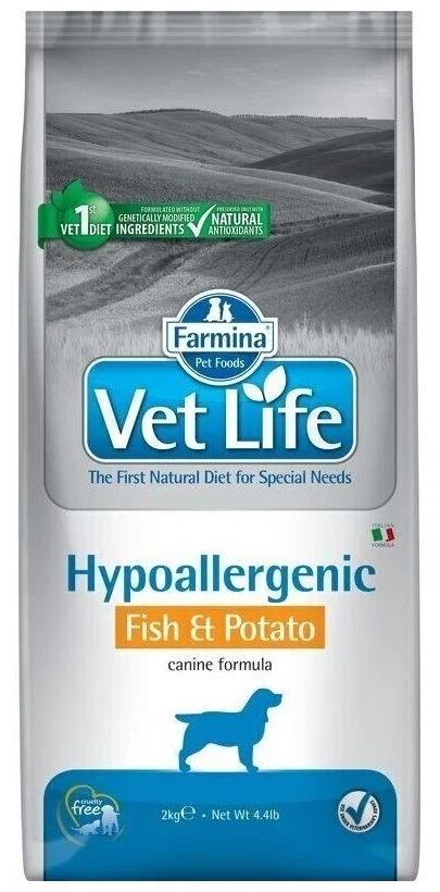 Корм гипоаллергенный для собак Farmina vet life dog hypoallergenic 2 кг с рыбой и картофелем