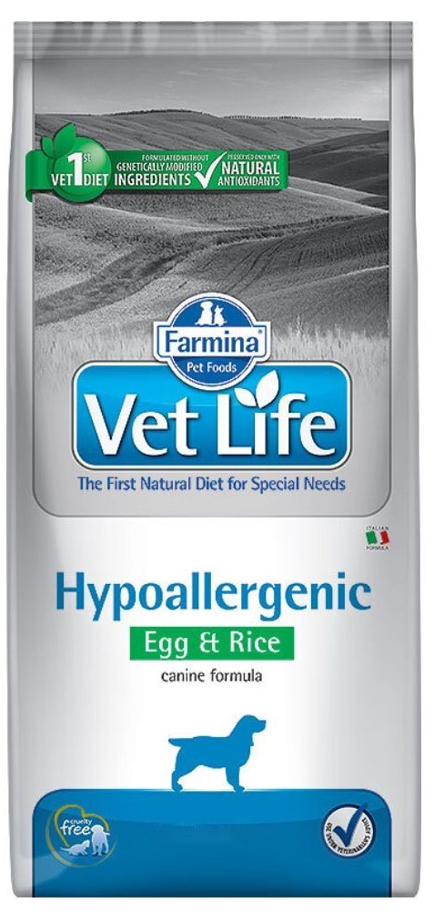 Корм гипоаллергенный для собак Farmina vet life dog hypoallergenic 2 кг с яйцом и рисом