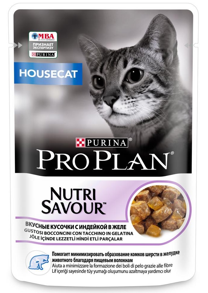 Корм для домашних кошек Purina pro plan housecat 85 г пауч индейка в желе