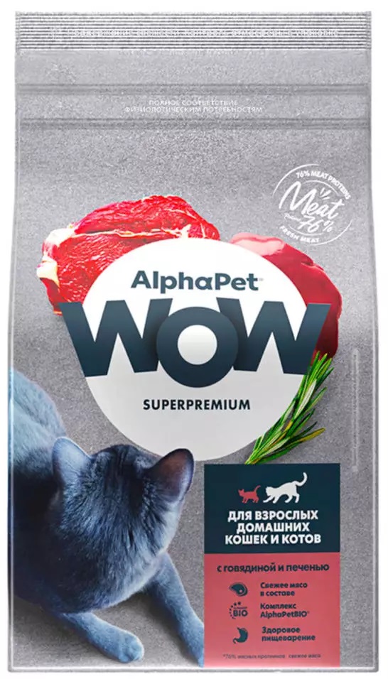 Корм для домашних кошек и котов Alphapet wow 1.5 кг с говядиной и печенью