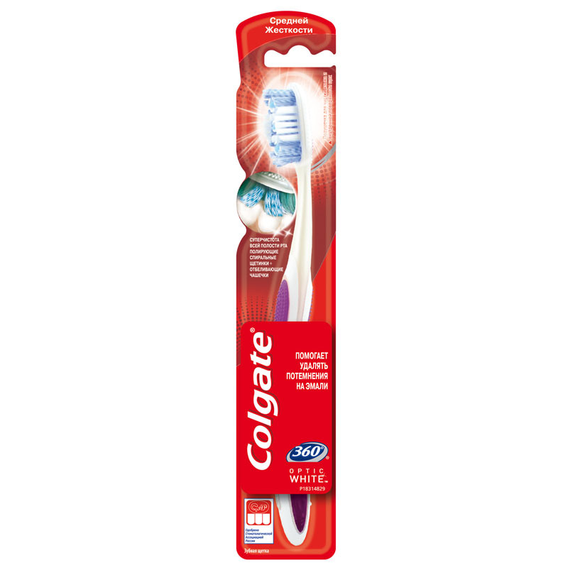 Colgate зубная щетка 360 Optic White средней жесткость