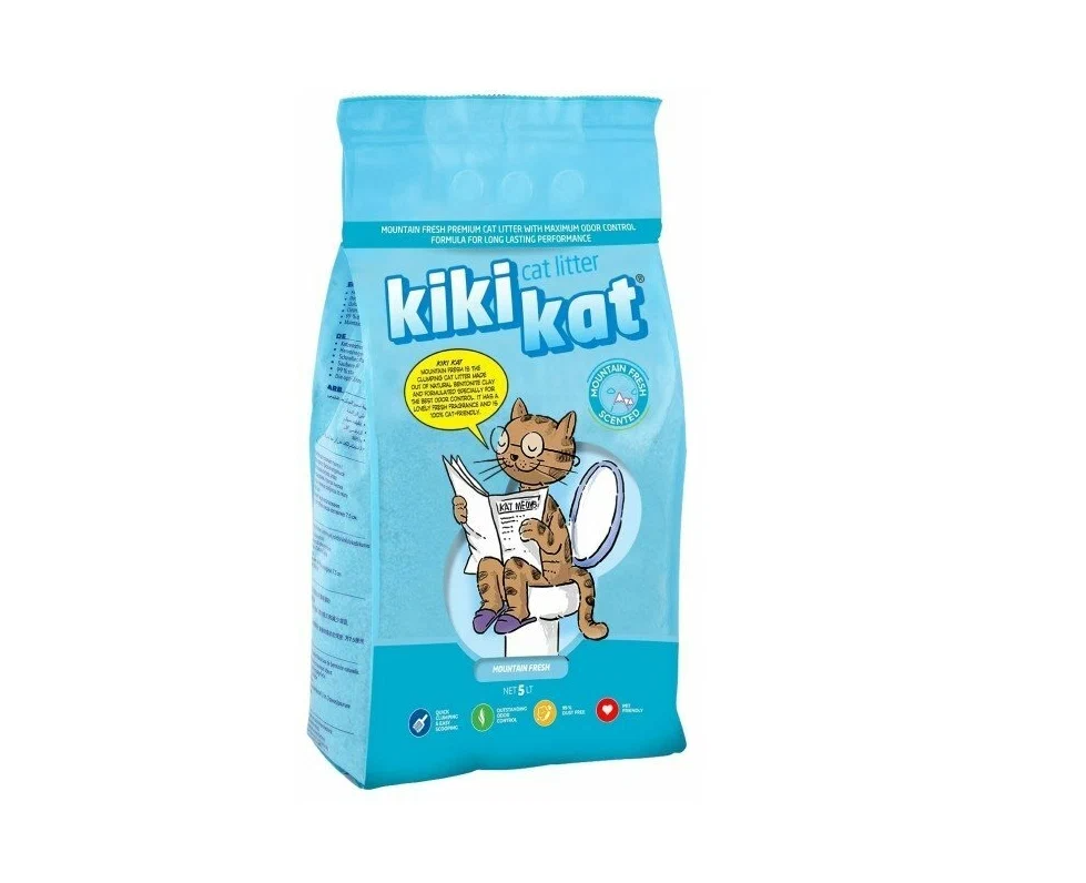 Наполнитель комкующийся бентонитовый для кошек супер-белый Kikikat 5 л с ароматом горная свежесть
