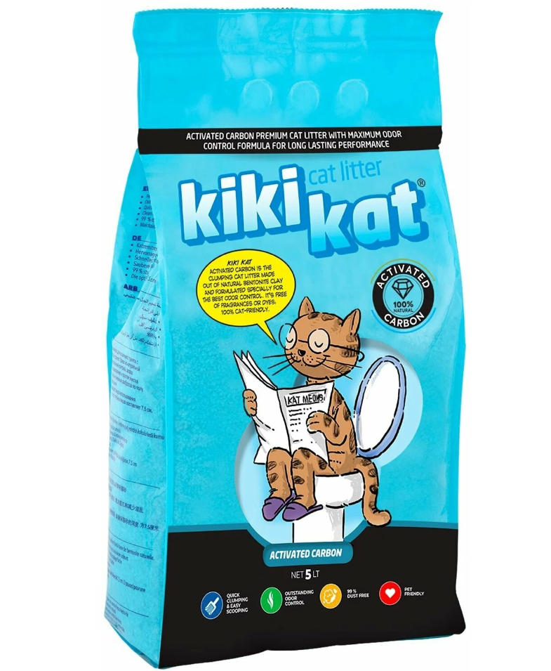 Наполнитель комкующийся бентонитовый для кошек супер-белый Kikikat активированный уголь 5 л