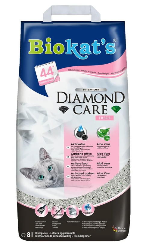 Наполнитель комкующийся для кошачьего туалета Biokat's diamond care fresh 8 л с активированным углем c ароматизатором