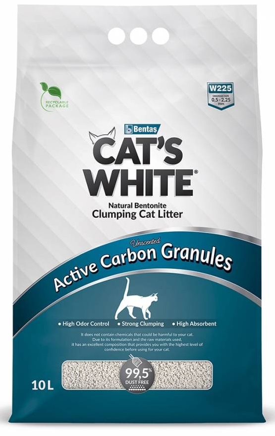Наполнитель комкующийся для кошачьего туалета Cat's white active garbon granules 10 л с гранулами активированного угля