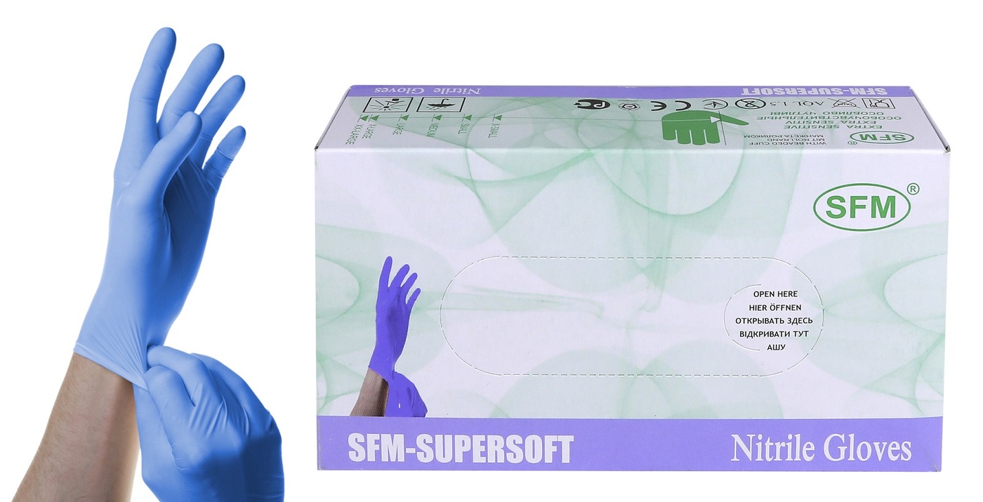 Перчатки SFM смотровые нитриловые нестерильные текстурные особо чувствительные размер S N 200
