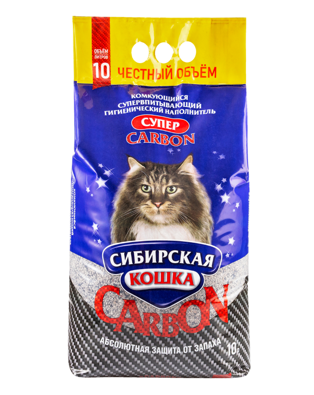 Наполнитель комкующийся для кошачьего туалета Сибирская кошка carbon супер 10 л