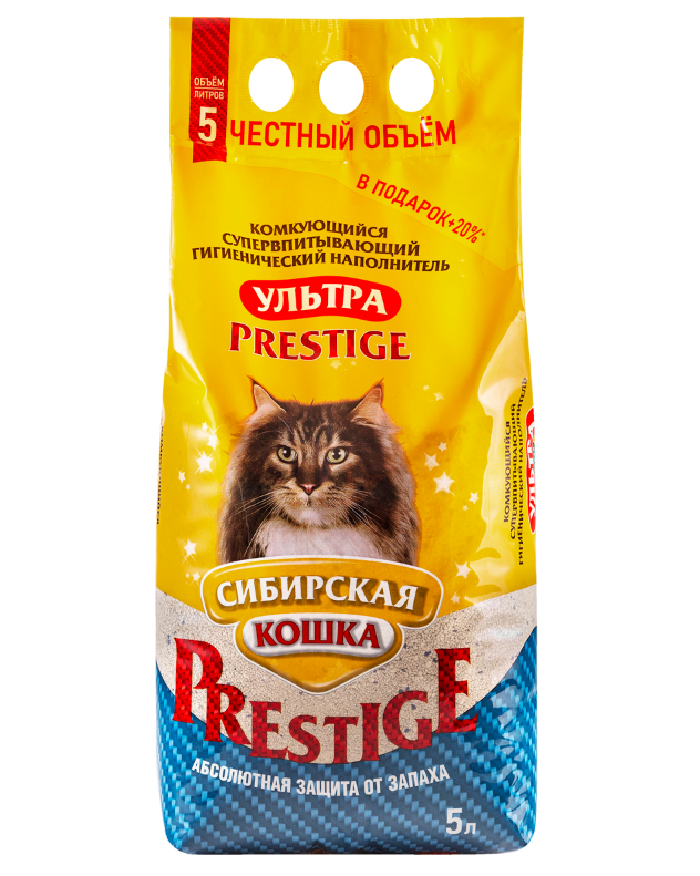 Наполнитель комкующийся для кошачьего туалета Сибирская кошка prestige ультра 5 л