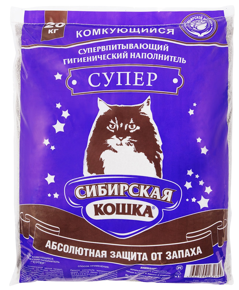Наполнитель комкующийся для кошачьего туалета Сибирская кошка супер 20 кг