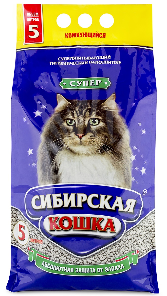 Наполнитель комкующийся для кошачьего туалета Сибирская кошка супер 5 л