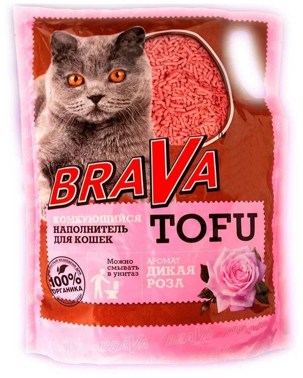Наполнитель комкующийся для кошек Брава tofu 5 л дикая роза