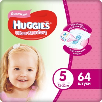 Подгузники Huggies ultra comfort для девочек (размер 5) 12-22 кг N 64