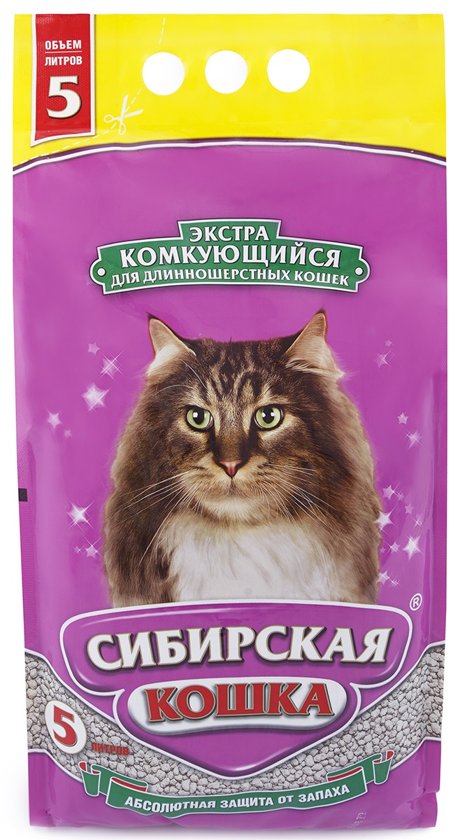 Наполнитель комкующийся для туалета длинношерстных кошек Сибирская кошка экстра 5 л