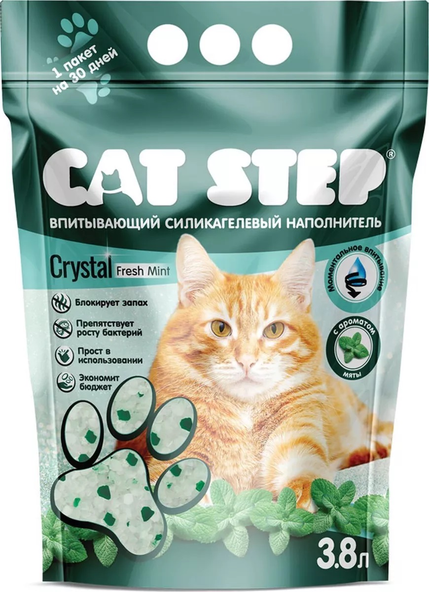 Наполнитель силикагелевый впитывающий для кошачьего туалета Cat step arctic fresh mint 3.8 л
