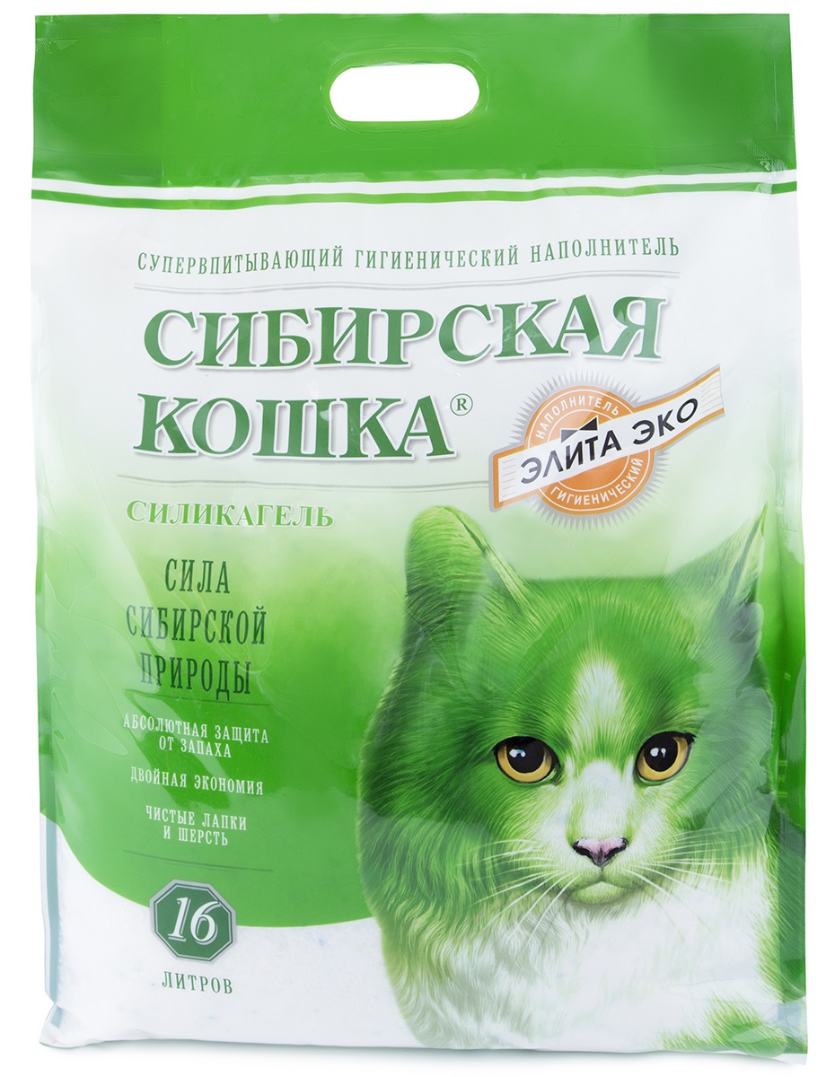 Наполнитель силикагелевый для кошачьего туалета Сибирская кошка элита эко 16 л зеленые гранулы