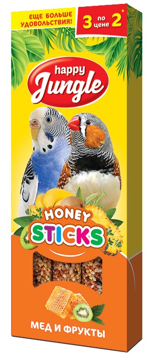 Палочки для птиц Happy jungle 90 г n3 мед и фрукты