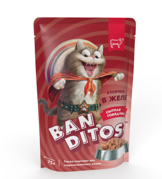 Корм для кошек Banditos сытная говядина 75 г пауч кусочки в желе с говядиной