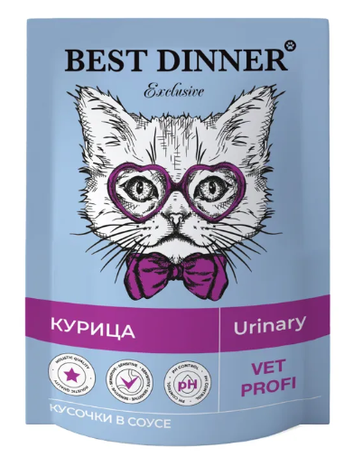 Корм для кошек Best dinner exclusive vet profi urinary кусочки в соусе 85 г пауч курица