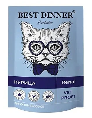 Корм для кошек Best dinner renal exclusive vet profi кусочки в соусе 85 г пауч курица