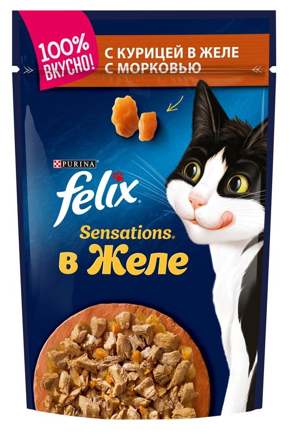 Корм для кошек Felix sensations 85 г пауч курица и морковь в желе