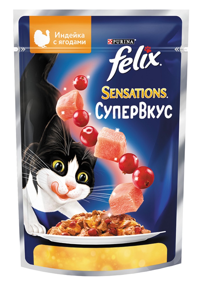 Корм для кошек Felix sensations супервкус 75 г пауч индейка с ягодами