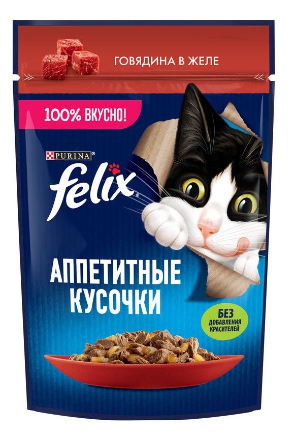 Корм для кошек Felix аппетитные кусочки 75 г пауч говядина в желе