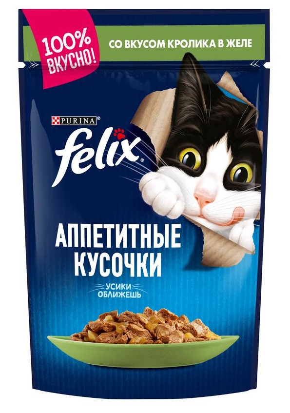 Корм для кошек Felix аппетитные кусочки 75 г пауч кролик в желе