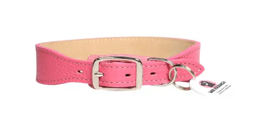 Ошейник для собак нежно-розовый Mr.kranch из натуральной кожи с qr-адресником 20-24см