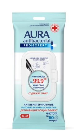 Аура Pro-expert салфетки влажные антибактериальные бытовые N 24