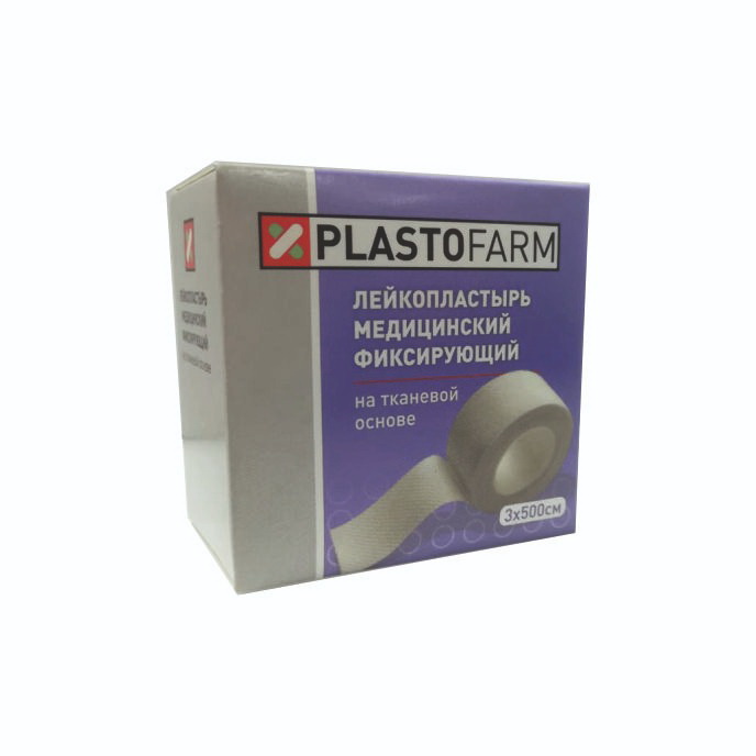 Plastofarm лейкопластырь медицинский фиксирующий тканевая основа 3х500см