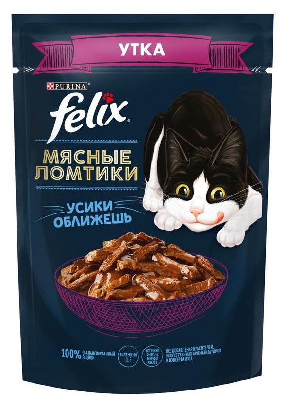 Корм для кошек Felix мясные ломтики 75 г пауч утка