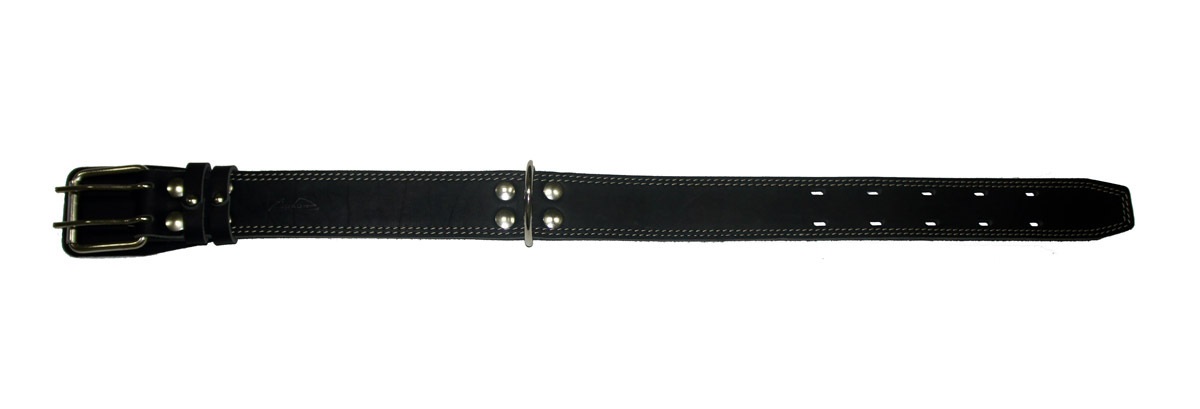 Ошейник кожаный двухслойный черный Аркон пряжка с двумя язычками с двойной декоративной строчкой длинный 45мм/61-75см о45/2дч