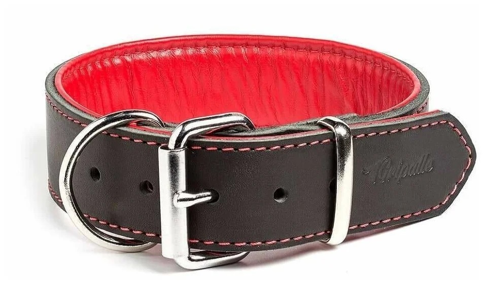 Ошейник кожаный с красной подкладкой черный Gripalle остин стальная фурнитура 40мм/45см