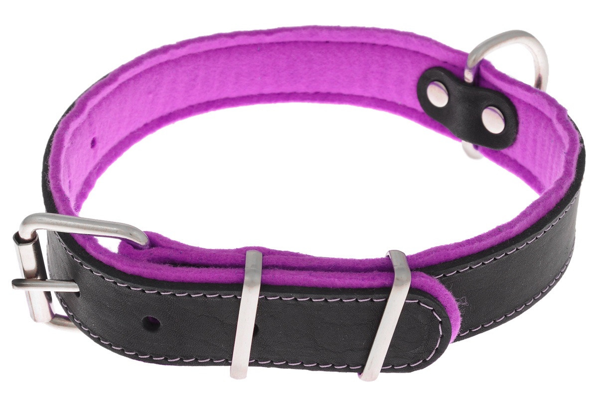 Ошейник кожаный черный/фиолетовый Аркон фетр 25мм/40-54см оф25ф