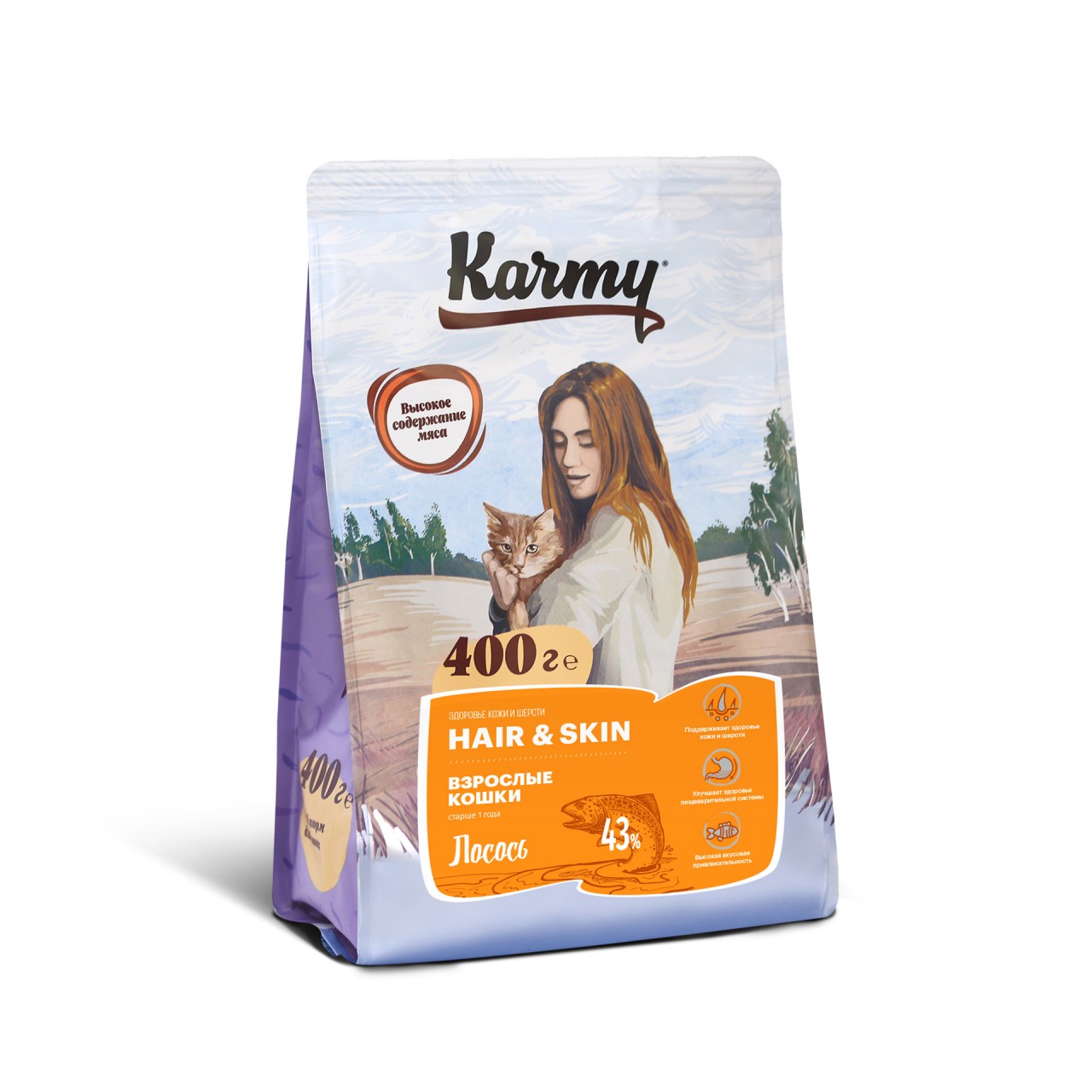 Корм для кошек Karmy hair&skin здоровье кожи и шерсти 400 г лосось