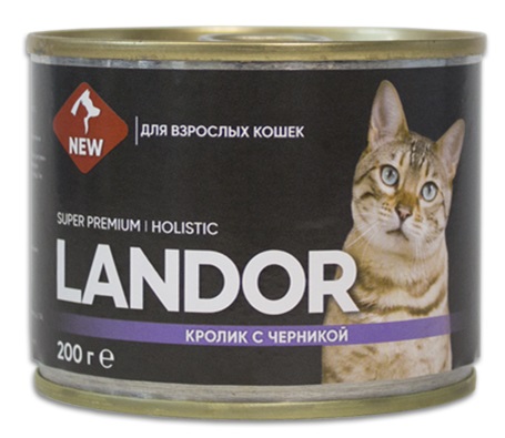 Корм для кошек Landor 200 г бан. кролик с черникой