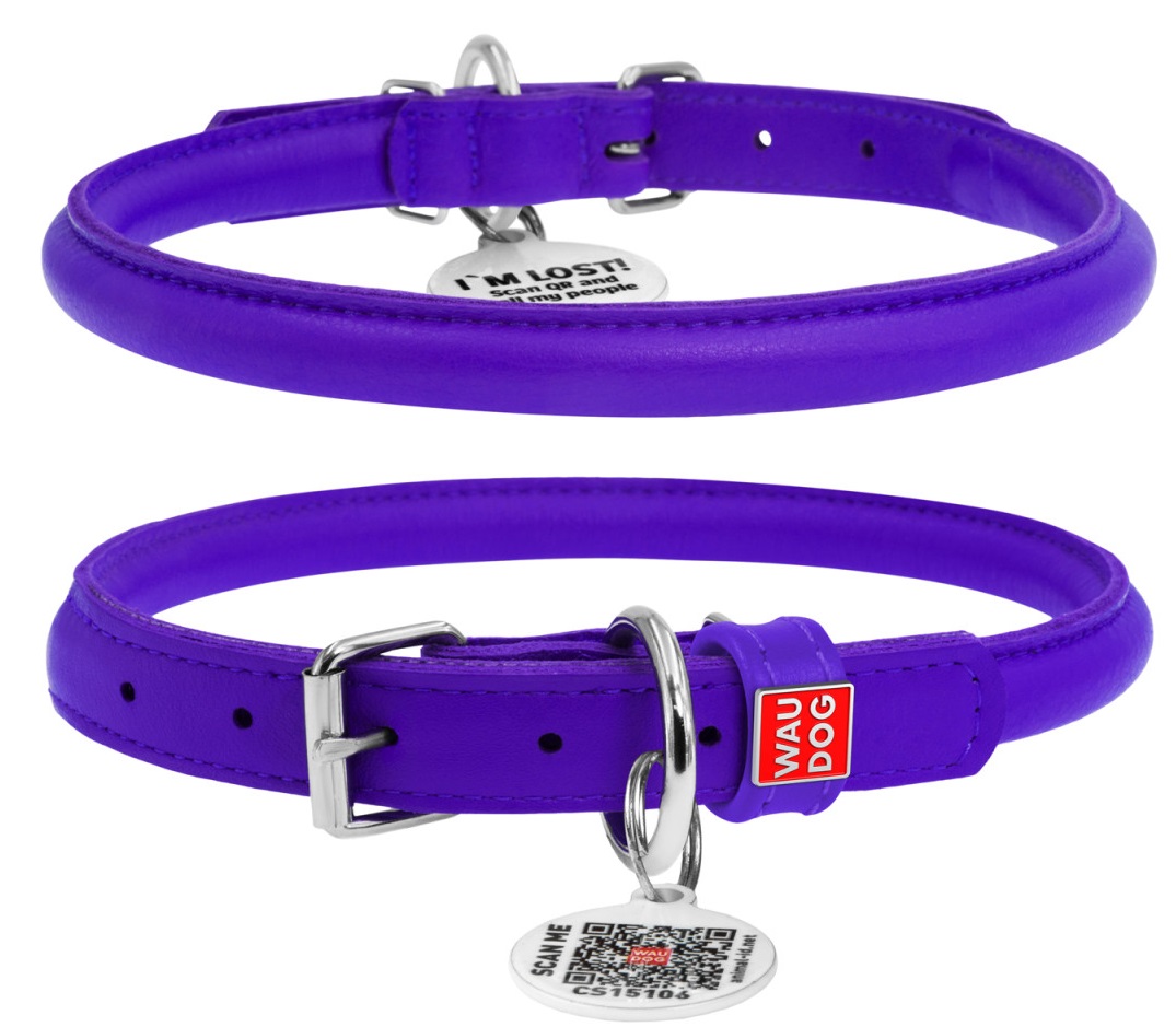 Ошейник круглый для длинношерстных собак фиолетовый Collar waudog glamour 10мм/33-41см